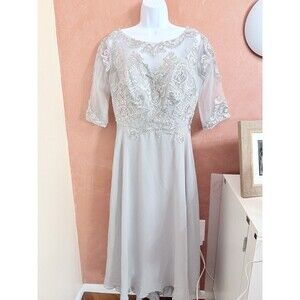 Miss Veil Womens Light Gray Short Sleeve Boat Neck Midi A-Line Dress Size Large